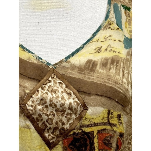 Couture by Cabernet yellow/tan/blue silk tunic, large, tropical, beach, holiday - Picture 4 of 5